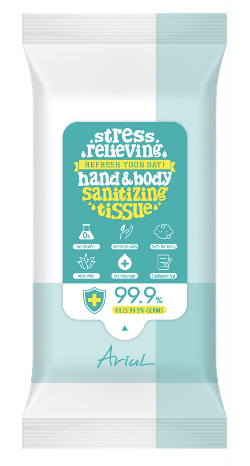  STRESS RELIEVING HAND &amp; BODY SANITIZING TISSUE